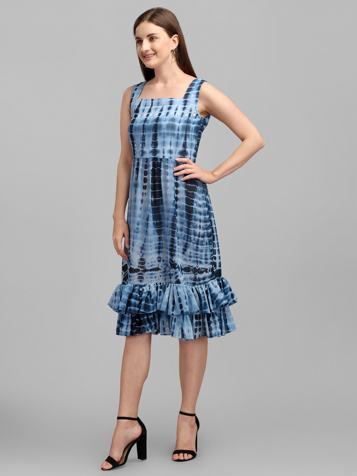 Vaani Creation Women's Tie and Dye Pleated Midi Dress