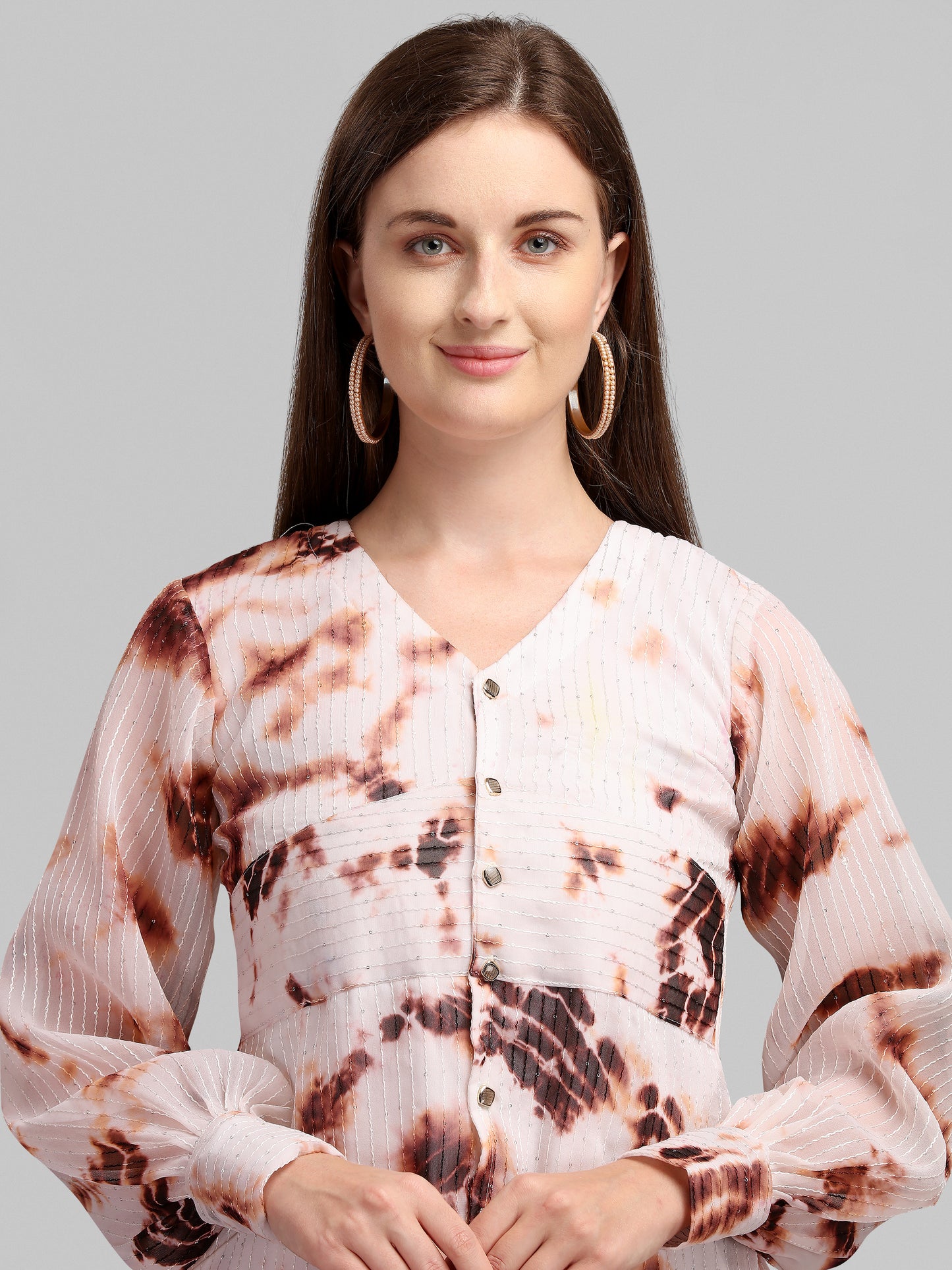 Vaani Creation Women's Georgette Tie Dye Dress with Sequins Work