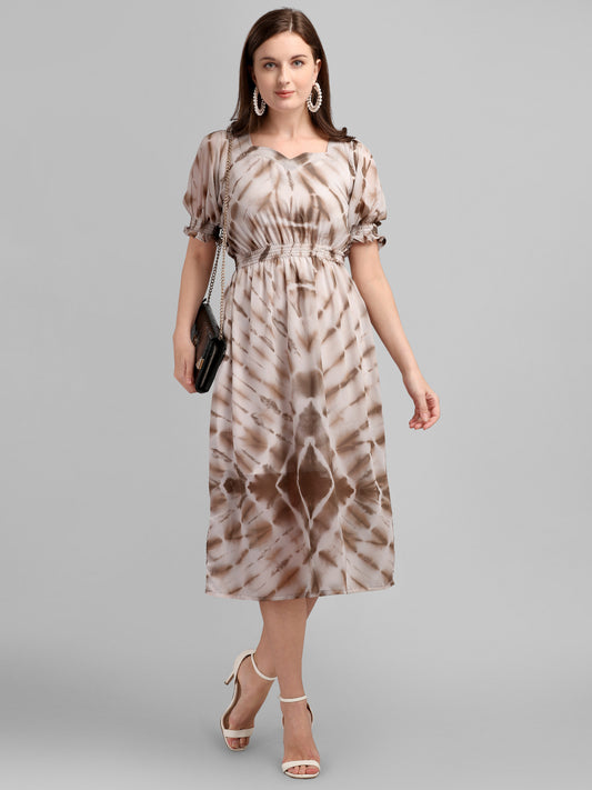Vaani Creation Women's Tie and Dye Pleated Midi Dress