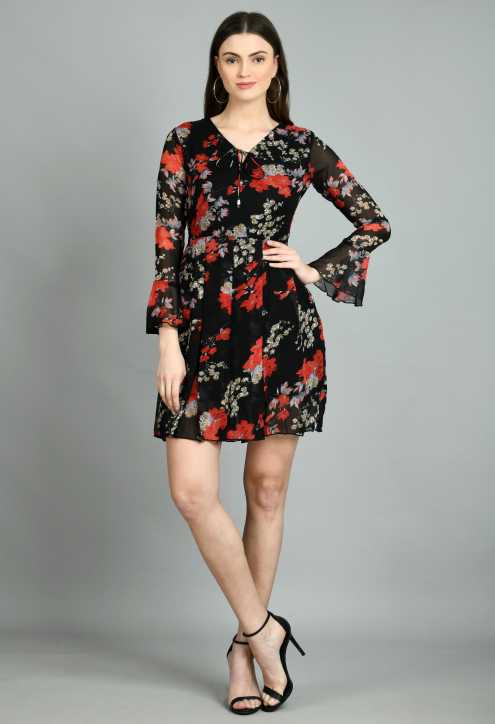 Vaani Creation Women's Georgette Floral Printed Dress