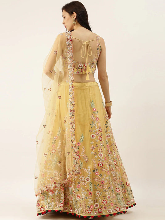 Net Embroidered All Over Work Semi-Stitched Lehenga
