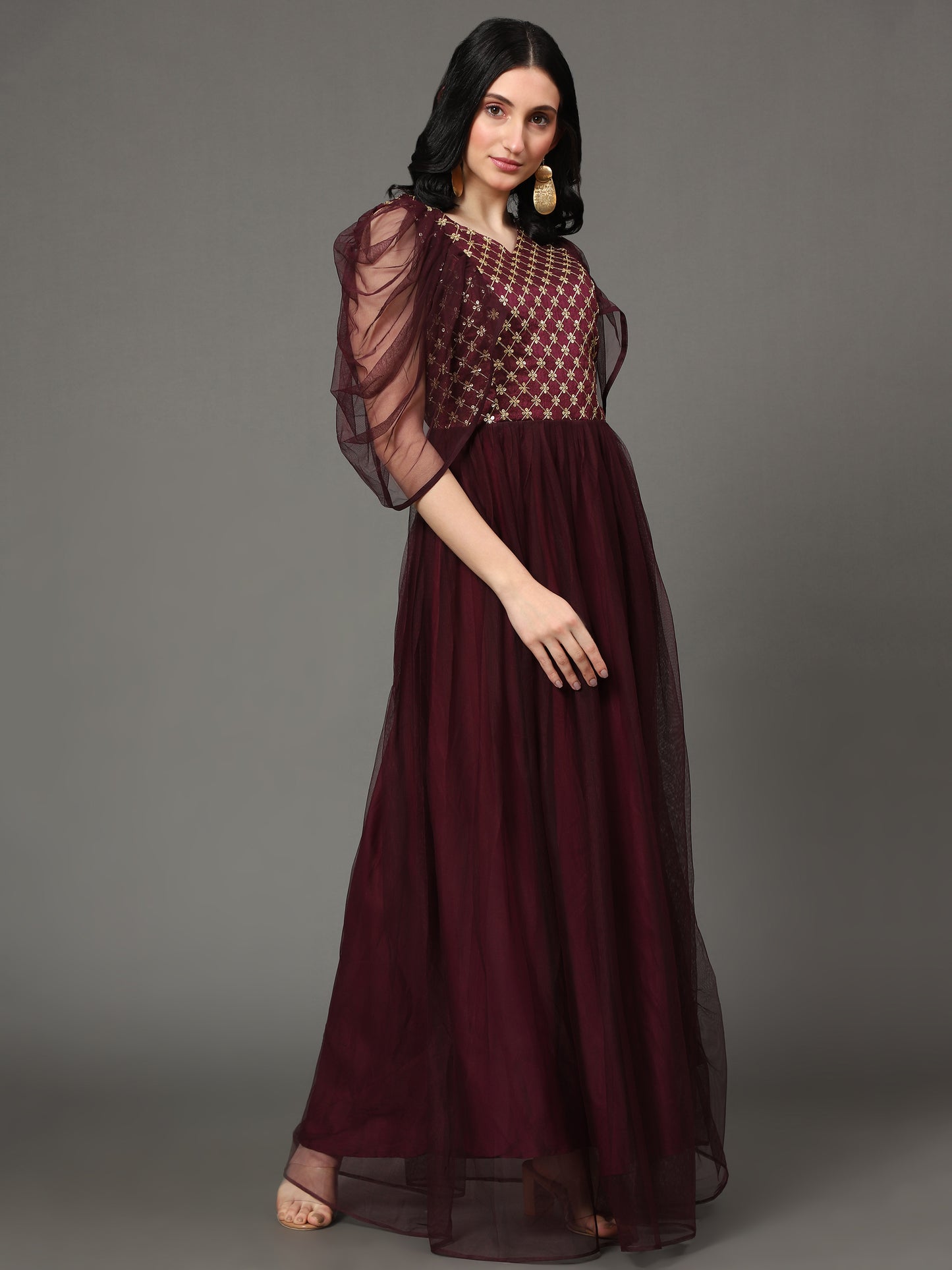Vaani Creation Women's Embroidered Soft Net Gown