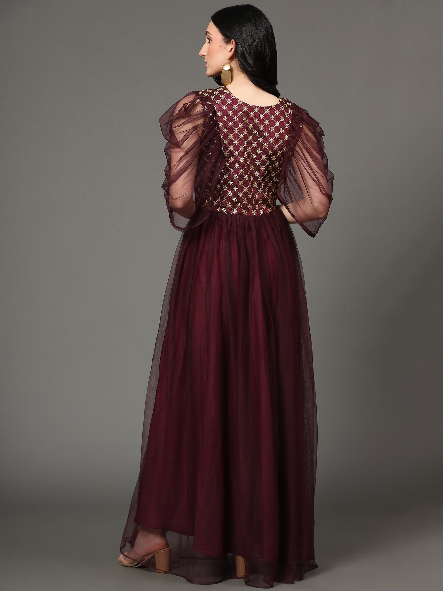 Vaani Creation Women's Embroidered Soft Net Gown
